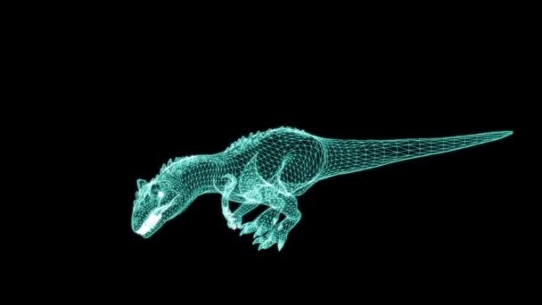 Animacja Wireframe Allosaurus Walking Black Screen Tło Świat Dinozaurów — Wideo stockowe