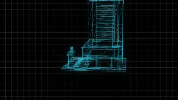 抽象建築の背景 設計図の家の計画と建物のワイヤーフレームモデル — ストック写真