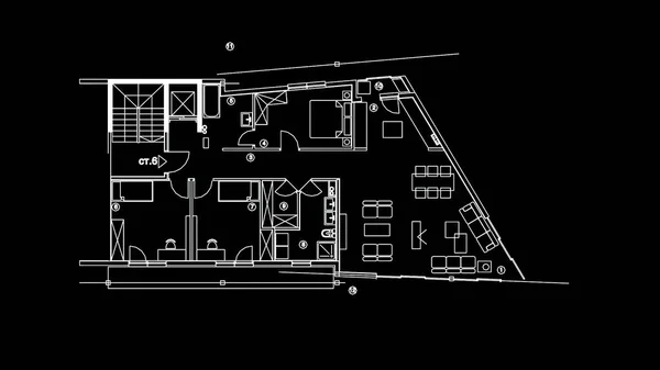 Abstracte Architectuur Achtergrond Blauwdruk Huis Plan Draad Frame Model Van — Stockfoto