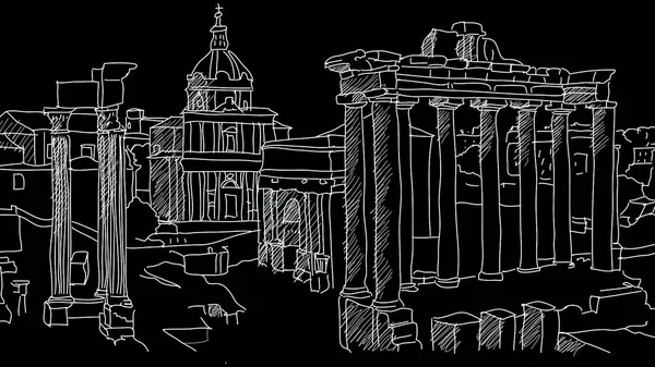 Schizzo Disegnato Mano Dell Illustrazione Roma City Outline — Foto Stock