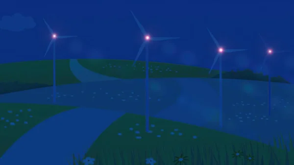 Illustrazione Turbine Eoliche Che Producono Energia Alternativa Notte — Foto Stock