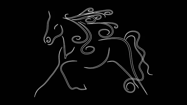 Illustration Dessin Cheval Avec Ligne Continue Sur Éboulis Noir — Photo