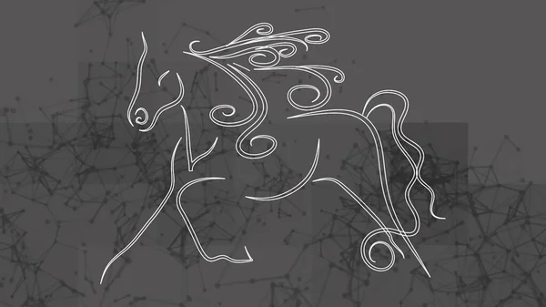 Illustration Pferdezeichnung Mit Durchgehender Linie Auf Verbundenen Punkten Auf Mosaikeffekt — Stockfoto