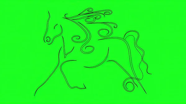 Illustration Dessin Cheval Avec Ligne Continue Sur — Photo