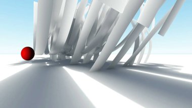 3D illüstrasyon - Soyut Mimarlık. Organik mimari ve kırmızı top kavramı