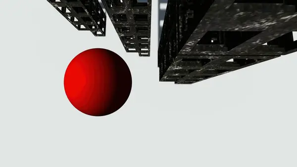 Illustration Vue Sous Poutre Abstraite Moderne Boule Rouge — Photo