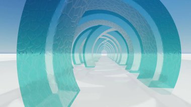 3D illüstrasyon - modern mavi soyut kiriş yapısı.