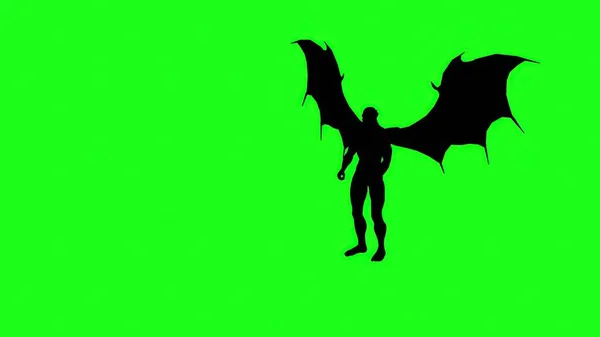 Boyutlu Illüstrasyon Kaslı Vücutlu Kanatlı Bir Adam Yeşil Ekranda Siluet — Stok fotoğraf