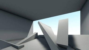 3D illüstrasyon - Boş soyut beton oda içi