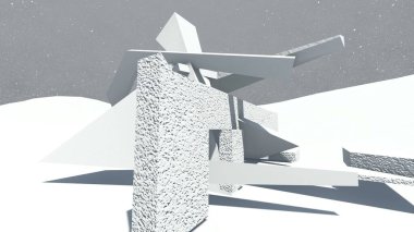3D illüstrasyon - Soyut beyaz mimari. 