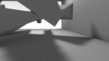 3D illüstrasyon - mavi cam ve çelikten siyah ve beyaz soyut şekil 