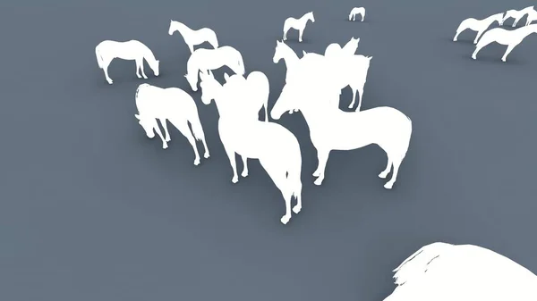 3Dイラスト 馬の多くのシルエット — ストック写真