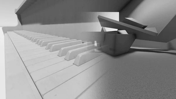 三维插图 计算机生成的钢琴键和抽象的混凝土形状 — 图库照片