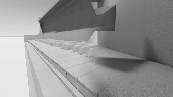 三维插图 计算机生成的钢琴键和抽象的混凝土形状 — 图库照片