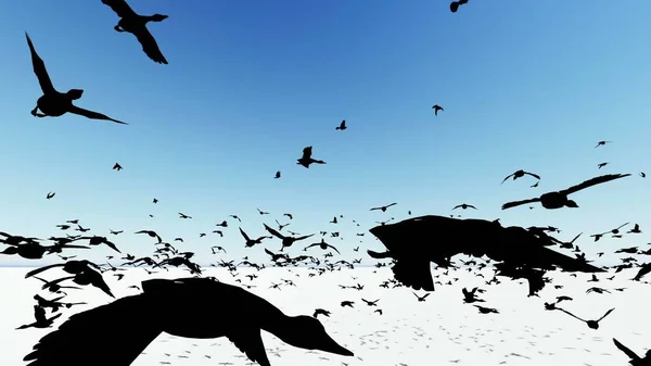 Illustration Vogelschwarm Fliegt Über Den Bildschirm — Stockfoto