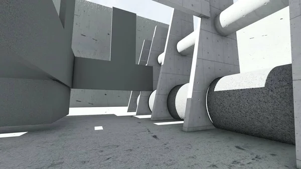 3D图解 抽象混凝土竖井 — 图库照片