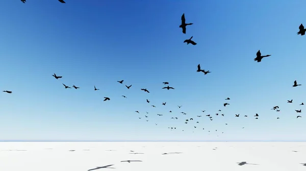 Illustration Vogelschwarm Fliegt Über Den Bildschirm — Stockfoto
