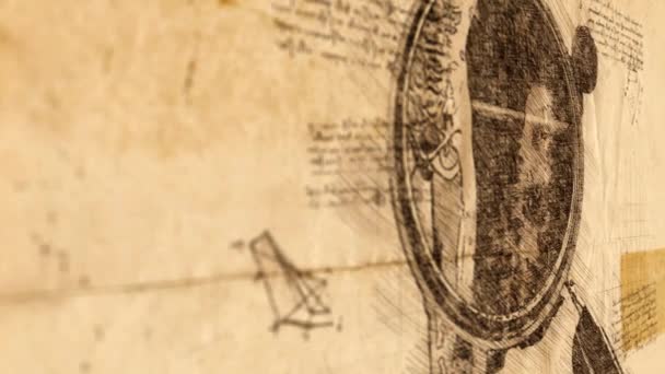 Anatomy Man Magnifying Glass Leonardo Vinci Style Digital Sketch Representation — Stock Video
