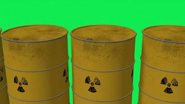 3D illustration of metal barrels full with biological materials that present a risk to the health of living organismson green screen