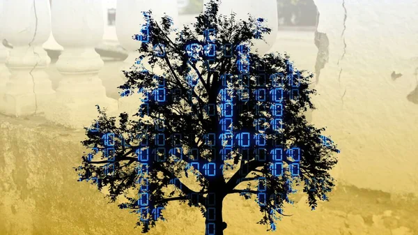3D illustration - Mixed media of  tree  and binary code