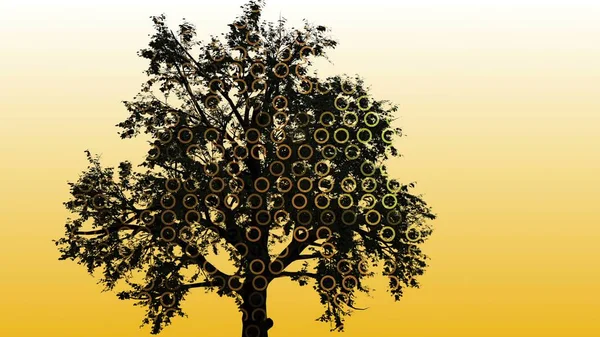 Иллюстрация Смешанные Носители Дерева Технологии Интерфейс Компьютерные Данные Цифровой Экран — стоковое фото