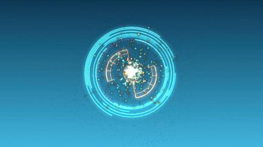 Parçacıklar ve Hologram Biçiminde HUD Elementi ile soyut arkaplanın 3d çizimi