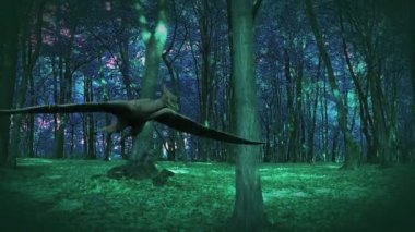 Ormanda uçan Pterodactyl 'in 3D animasyonu