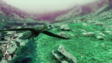 Tepelerin üzerinde uçan Pterodactyl 'in 3D animasyonu