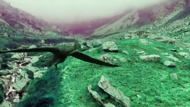 Tepelerin Üzerinde Uçan Pterodactyl Animasyonu — Stok video