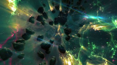 3D illüstrasyon - Derin Uzayda Nebula ve Göktaşı Alanı