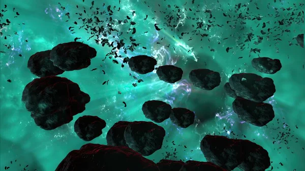 Illustrazione Nebulosa Campo Asteroide Nello Spazio Profondo — Foto Stock