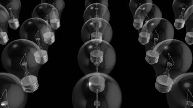 3d illüstrasyon - Siyah arkaplan üzerine aydınlatılmış ampul 