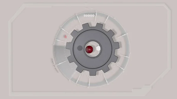 3D插图 灰色抽象技术枢纽与红色接口齿轮 — 图库照片