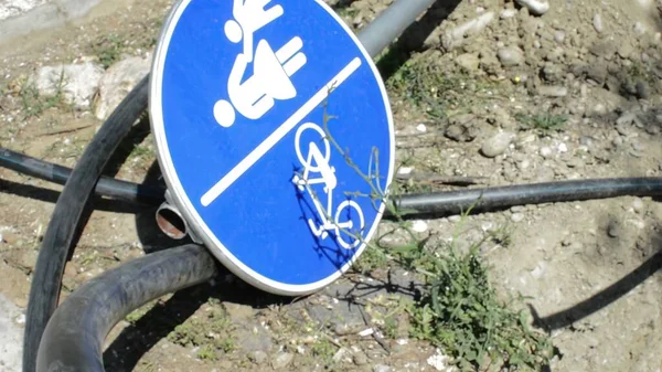Illustrazione Bike Lane Segno Stato Caduto Terra — Foto Stock