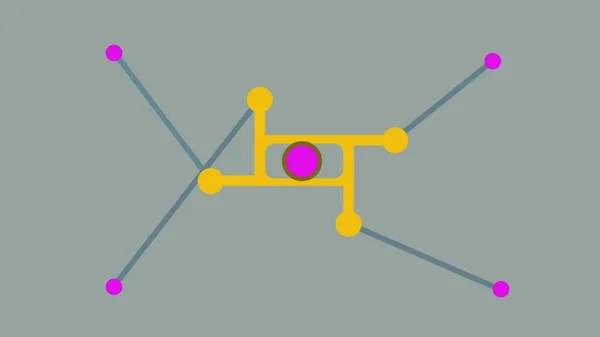 3D图例 4个红点与旋转形状相连 并进行动力学运动 — 图库照片