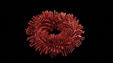 Yumuşak renklerle 3D kıvrımlı soyut şeklin animasyonu. Siyah arkaplan üzerinde evrensel dinamik hareket