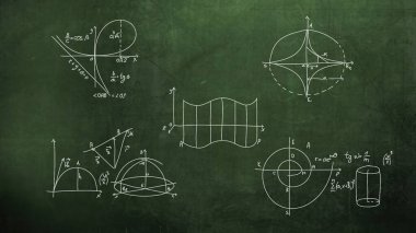 3d illustration - Closeup Mathematical Formula And Elements On Blackboard, 
