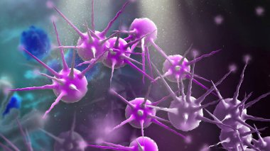 3d illustration - Close Image Of Bunch Purple Cancer Cells 