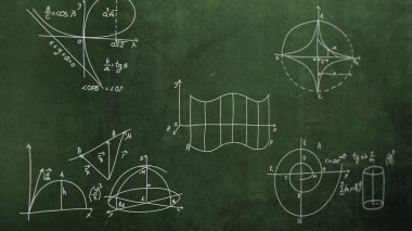 3d illustration - Closeup Mathematical Formula And Elements On Blackboard, 