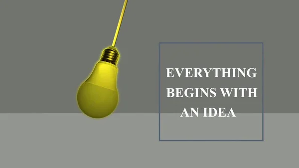 Illustration Hanging Swaying Light Bulb Text Everything Begins Idea — Stockfoto