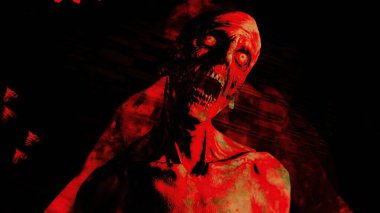  3D illüstrasyon - Bir arı sürüsü tarafından saldırıya uğrayan zombi yüzü 