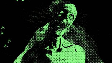  3D illüstrasyon - Bir arı sürüsü tarafından saldırıya uğrayan zombi yüzü 