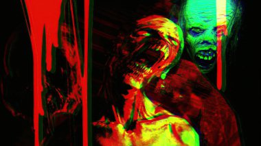  3D illüstrasyon - Bir arı sürüsü tarafından saldırıya uğrayan zombi yüzü 