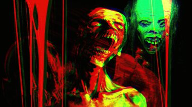  3D illüstrasyon - Bir arı sürüsü tarafından saldırıya uğrayan zombi yüzü 