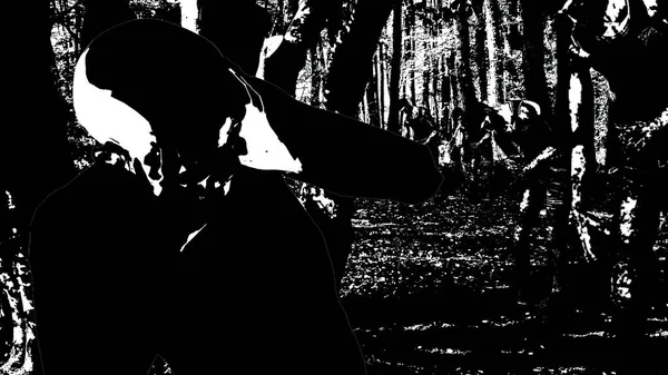 Ilustracja Chodzący Zombie Lesie Czarny Biały — Zdjęcie stockowe