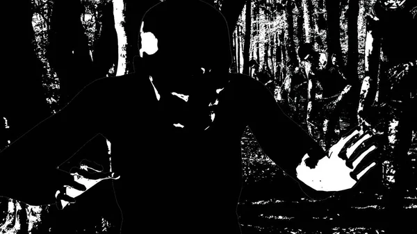 Illustration Walking Zombie Wood Black White — Stock Photo, Image