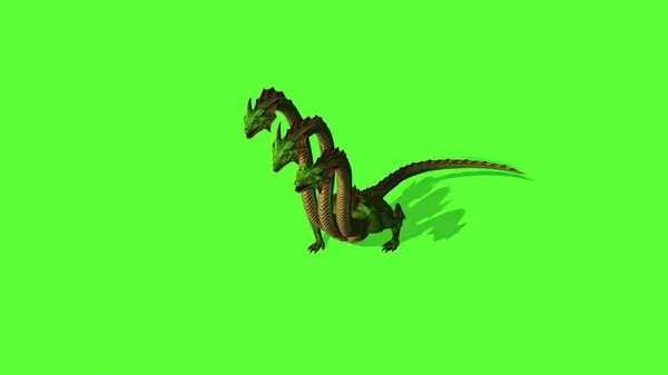 3D插图 九头蛇神秘水蛇在绿色屏风背景下 — 图库照片