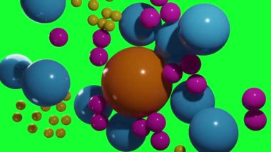 Yapışkan manyetik küreler ve yüzen topların birbirine çarpıp ittiği soyut reklam görüntüleri