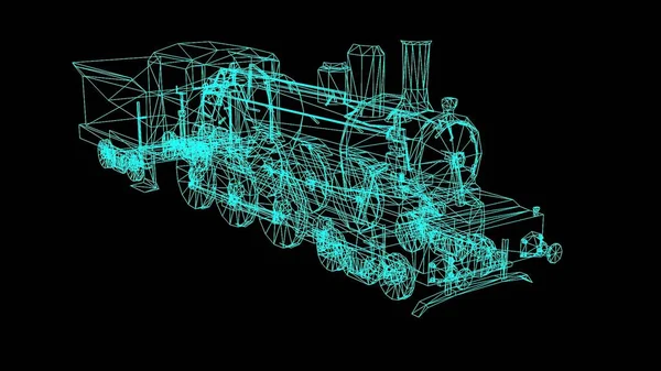 Illustration Wire Frame Model Train Black Background — Stock Photo, Image