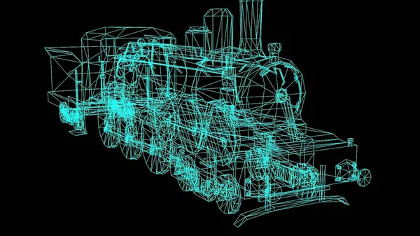 Illüstrasyon Siyah Arkaplanda Trenin Kablo Çerçeve Modeli — Stok fotoğraf